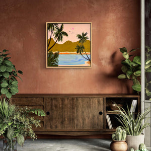 SOLD / Pink Sky Lagoon 54 x 54 cm Framed